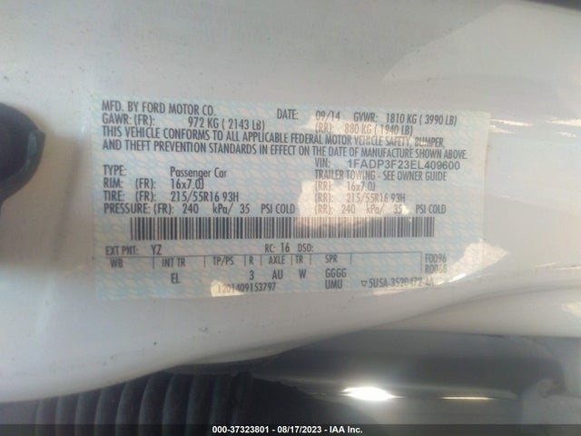 2014 FORD FOCUS SE VIN: 1FADP3F23EL409600