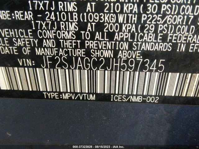 2018 SUBARU FORESTER PREMIUM VIN: JF2SJAGC2JH597345