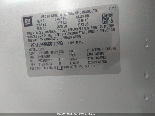 2016 CHEVROLET EQUINOX LS VIN: 2GNFLEEK6G6179503
