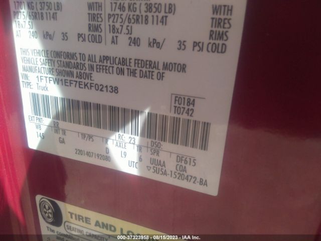 1FTFW1EF7EKF02138 Ford F-150 Xl/xlt/stx/fx4/lariat