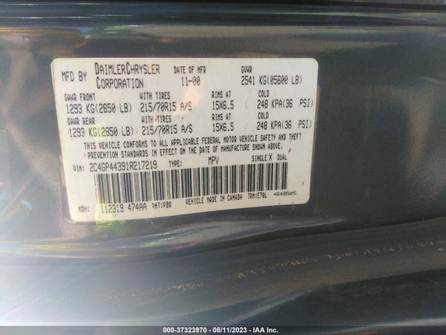 2001 CHRYSLER TOWN & COUNTRY LX VIN: 2C4GP44391R217219