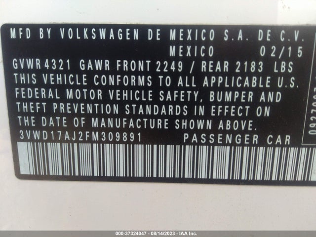 3VWD17AJ2FM309891 Volkswagen Jetta Sedan 1.8t Se W/connectivity
