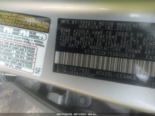 2005 TOYOTA CAMRY STD/LE/SE/XLE VIN: 4T1BE32K15U600628