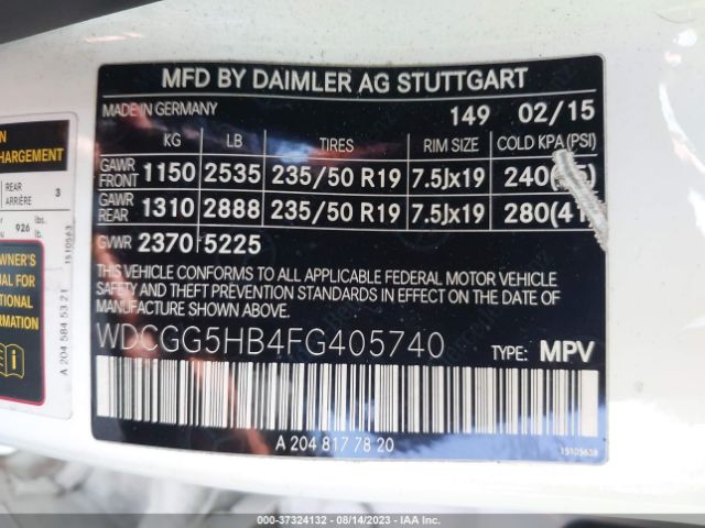 WDCGG5HB4FG405740 Mercedes-Benz Glk-class Glk 350