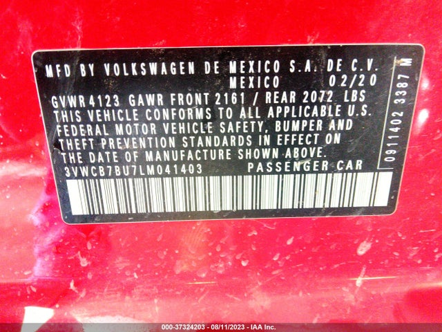 3VWCB7BU7LM041403 Volkswagen Jetta 1.4t R-line/1.4t S/1.4t Se