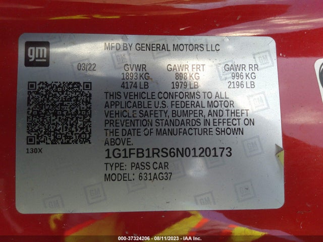 Chevrolet Camaro 1lt 2022 1G1FB1RS6N0120173 Image 9