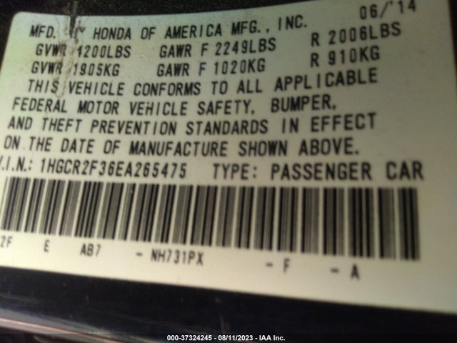 Honda Accord Sedan Lx 2014 1HGCR2F36EA265475 Image 9