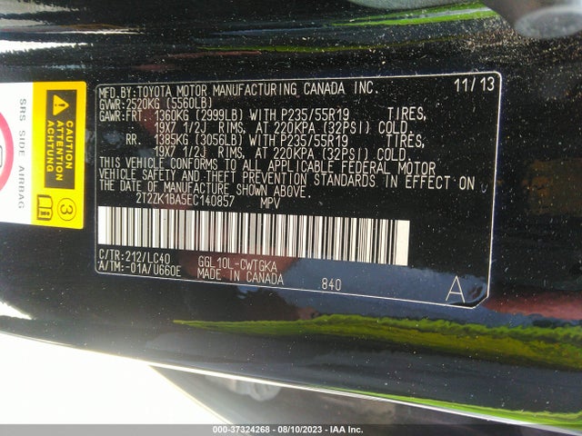 2T2ZK1BA5EC140857 Lexus RX 350