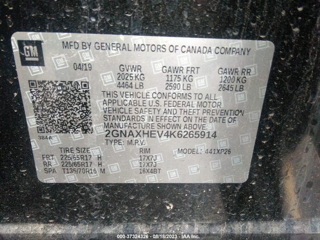 Chevrolet EQUINOX LS 2019 2GNAXHEV4K6265914 Image 9