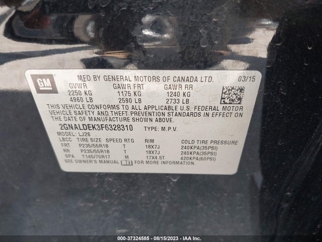 Chevrolet Equinox Ltz 2015 2GNALDEK3F6328310 Image 9