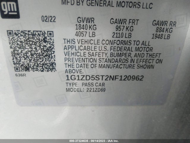 Chevrolet MALIBU LT 2022 1G1ZD5ST2NF120962 Image 9