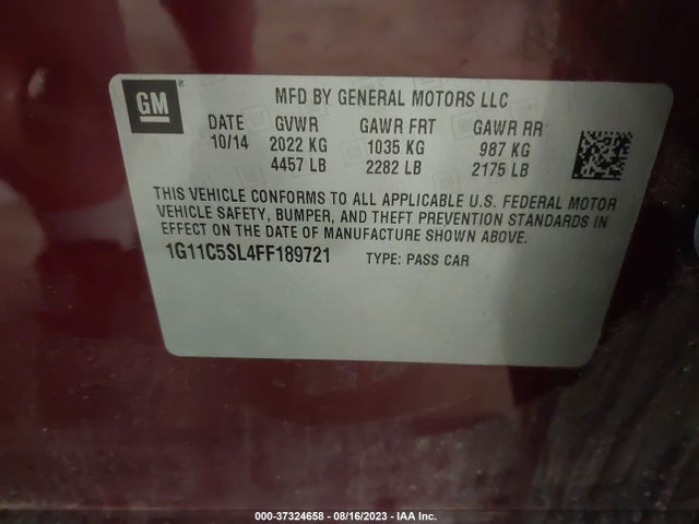2015 CHEVROLET MALIBU LT VIN: 1G11C5SL4FF189721