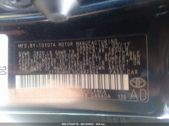 2017 TOYOTA COROLLA L/LE/XLE/SE VIN: 2T1BURHE1HC887904