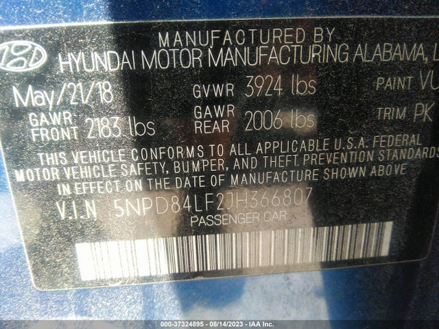 Hyundai ELANTRA SEL 2018 5NPD84LF2JH366807 Image 15