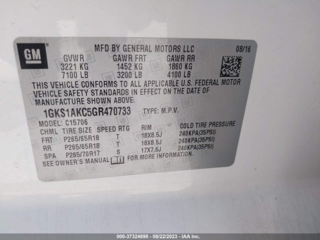 1GKS1AKC5GR470733 GMC YUKON SLE