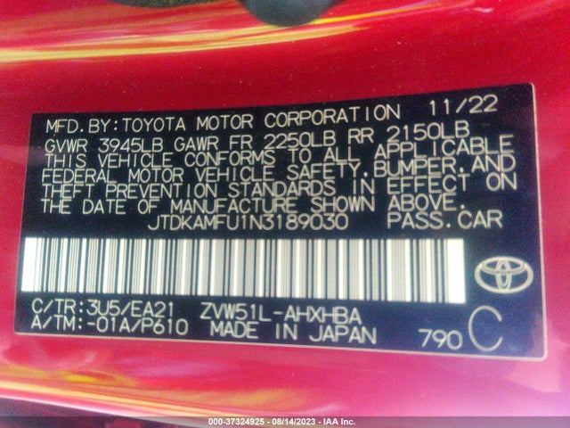 Toyota Prius L 2022 JTDKAMFU1N3189030 Image 15