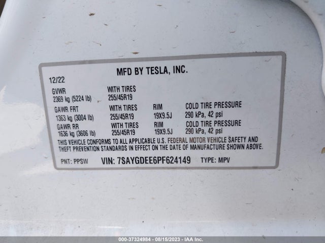 Tesla Model Y Long Range 2023 7SAYGDEE6PF624149 Image 9