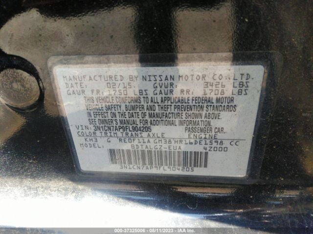 3N1CN7AP9FL904205 Nissan Versa Sl