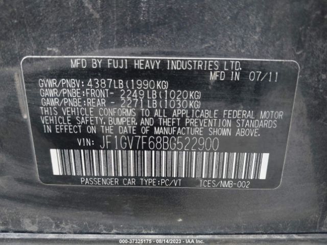 2011 SUBARU IMPREZA SEDAN WRX JF1GV7F68BG522900 Photo 8