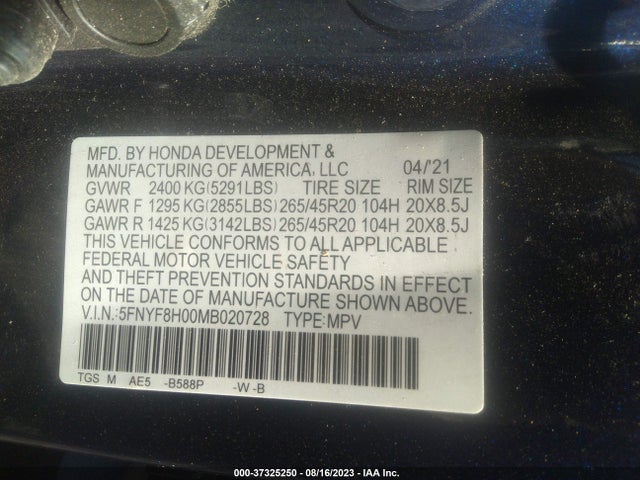 Honda Passport Awd Elite 2021 5FNYF8H00MB020728 Image 9