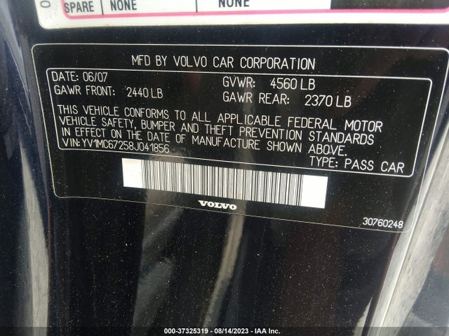 2008 VOLVO C70 VIN: YV1MC67258J041856