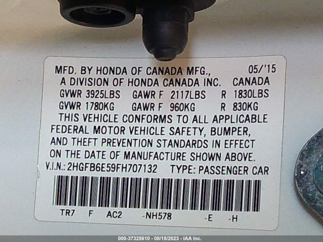 Honda Civic Sedan Si 2015 2HGFB6E59FH707132 Image 9