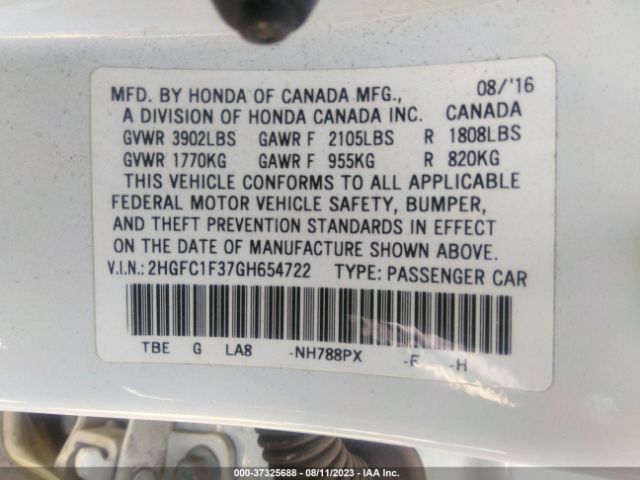 2HGFC1F37GH654722 Honda Civic Sedan Ex-t