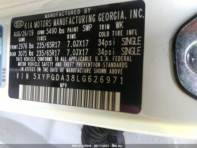 2020 KIA SORENTO LX VIN: 5XYPGDA38LG626971