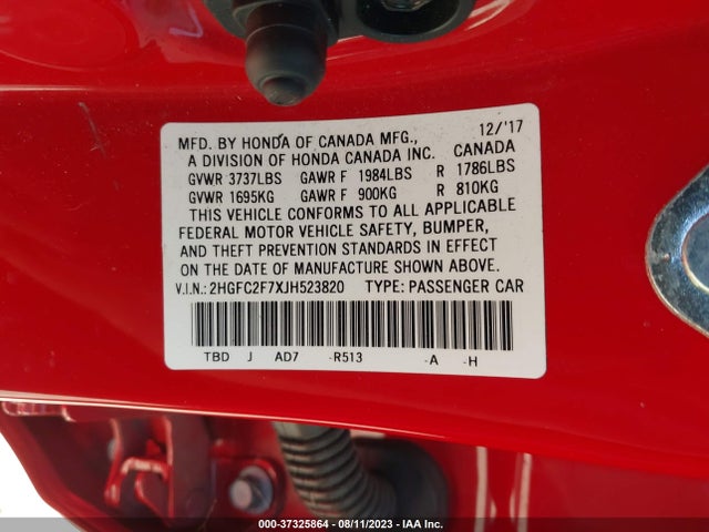 Honda Civic Sedan Ex 2018 2HGFC2F7XJH523820 Image 9