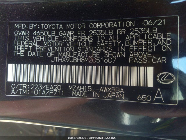 2021 Lexus UX, VIN: JTHX9JBH8M2051607
