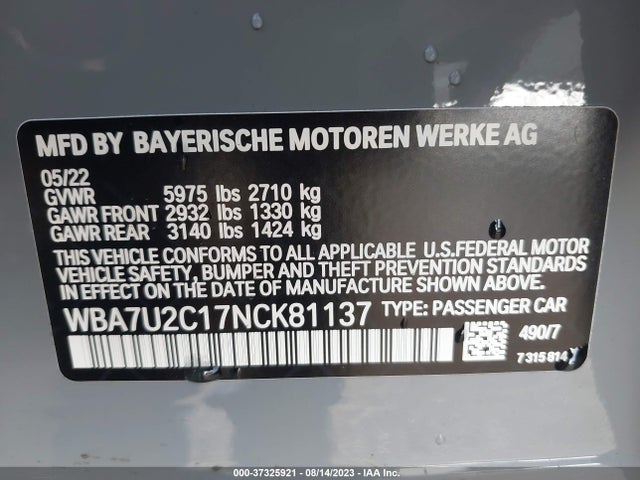 BMW 7 Series Alpina B7 Xdrive 2022 аукцион фото