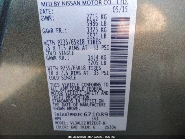 5N1AR2MNXFC671089 Nissan Pathfinder Sv