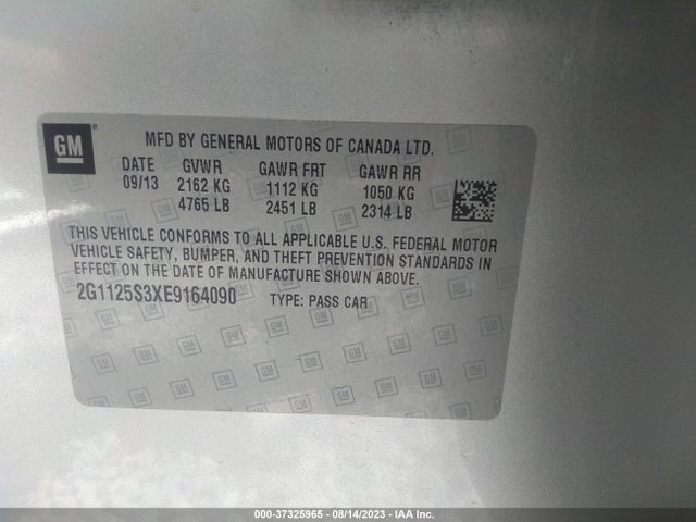 Chevrolet IMPALA LT 2014 2G1125S3XE9164090 Image 9