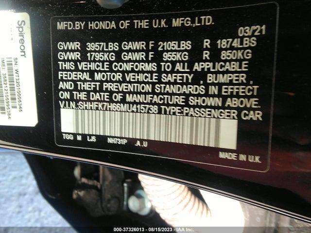 Honda Civic 2021 SHHFK7H66MU415738 Image 22