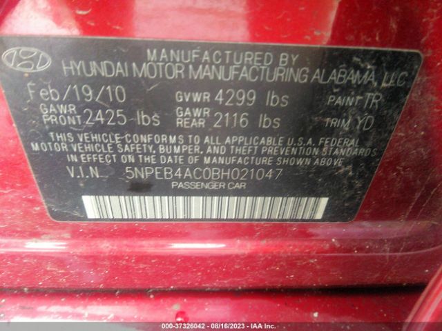 2011 HYUNDAI SONATA 5NPEB4AC0BH021047 Photo 8