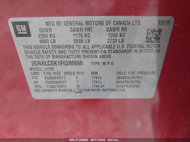 2GNALCEK1F6286696 Chevrolet EQUINOX LT