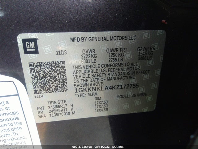 GMC ACADIA SLE 2019 1GKKNKLA4KZ172755 Image 9