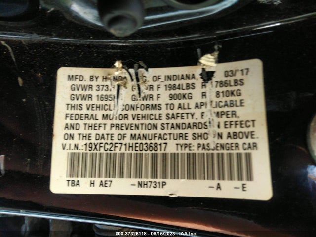 Honda Civic Sedan Ex 2017 19XFC2F71HE036817 Image 9