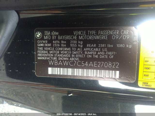 2010 BMW 3 SERIES 335I XDRIVE VIN: WBAWC7C54AE270822