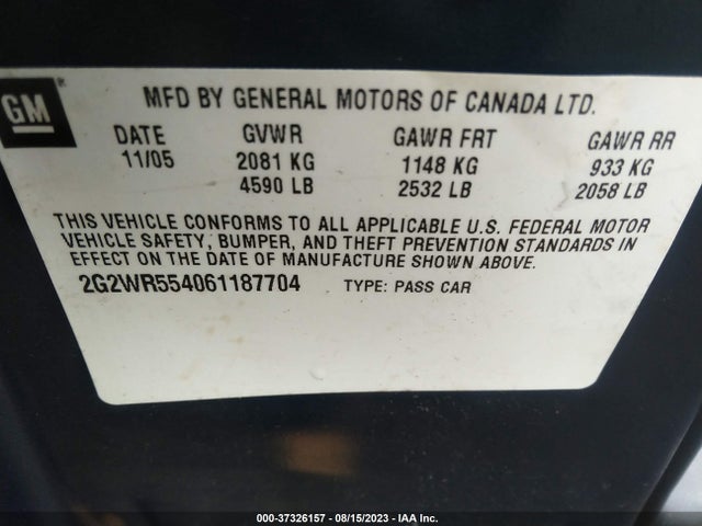 2006 PONTIAC GRAND PRIX GT VIN: 2G2WR554061187704