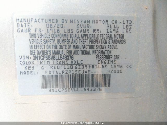 3N1CP5BV6LL543376 Nissan KICKS S