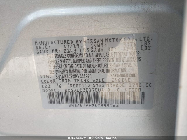 Nissan SENTRA SV 2019 3N1AB7APXKY444923 Image 9