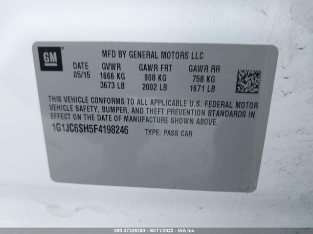 Chevrolet SONIC LT 2015 1G1JC6SH5F4198246 Image 10