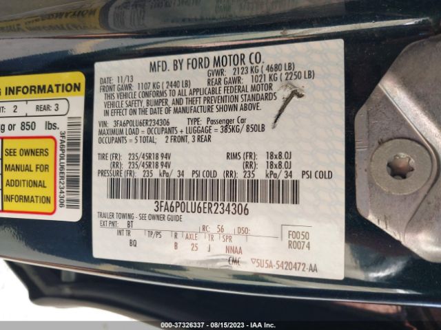 3FA6P0LU6ER234306 Ford Fusion Se Hybrid
