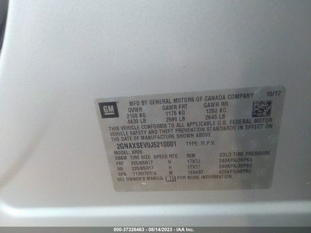 Chevrolet EQUINOX LT 2018 2GNAXSEV9J6210001 Image 9