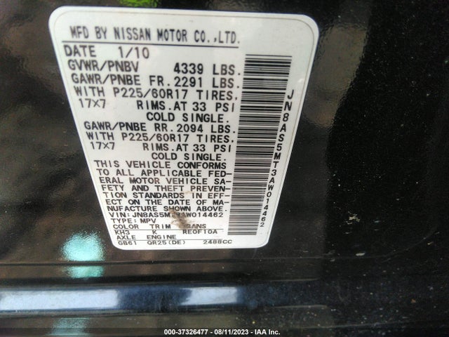 2010 NISSAN ROGUE SL VIN: JN8AS5MT3AW014462