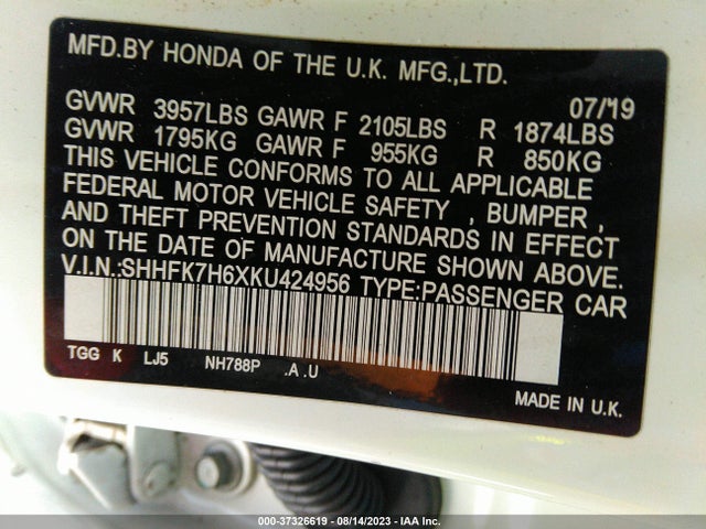 Honda Civic Hatchback Ex 2019 SHHFK7H6XKU424956 Image 15