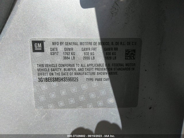 Chevrolet CRUZE LT 2017 3G1BE6SM5HS596829 Image 9
