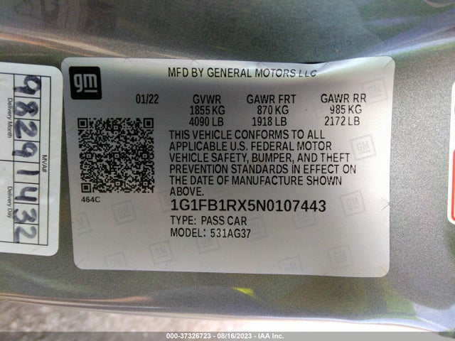 Chevrolet Camaro 1lt 2022 1G1FB1RX5N0107443 Image 9