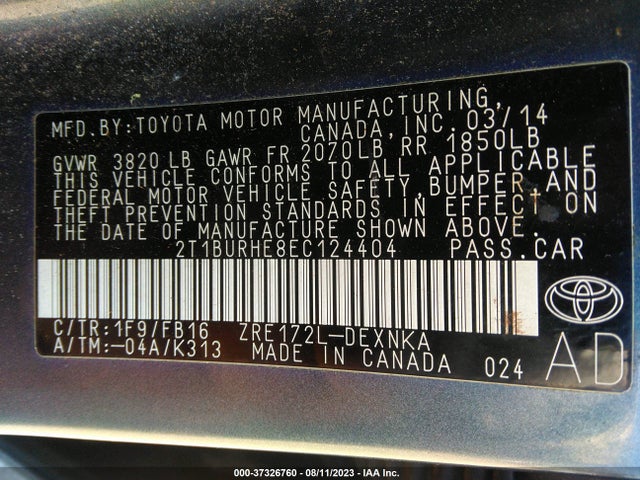 Toyota Corolla L/le/s/s Plus/le Plus 2014 2T1BURHE8EC124404 Image 11